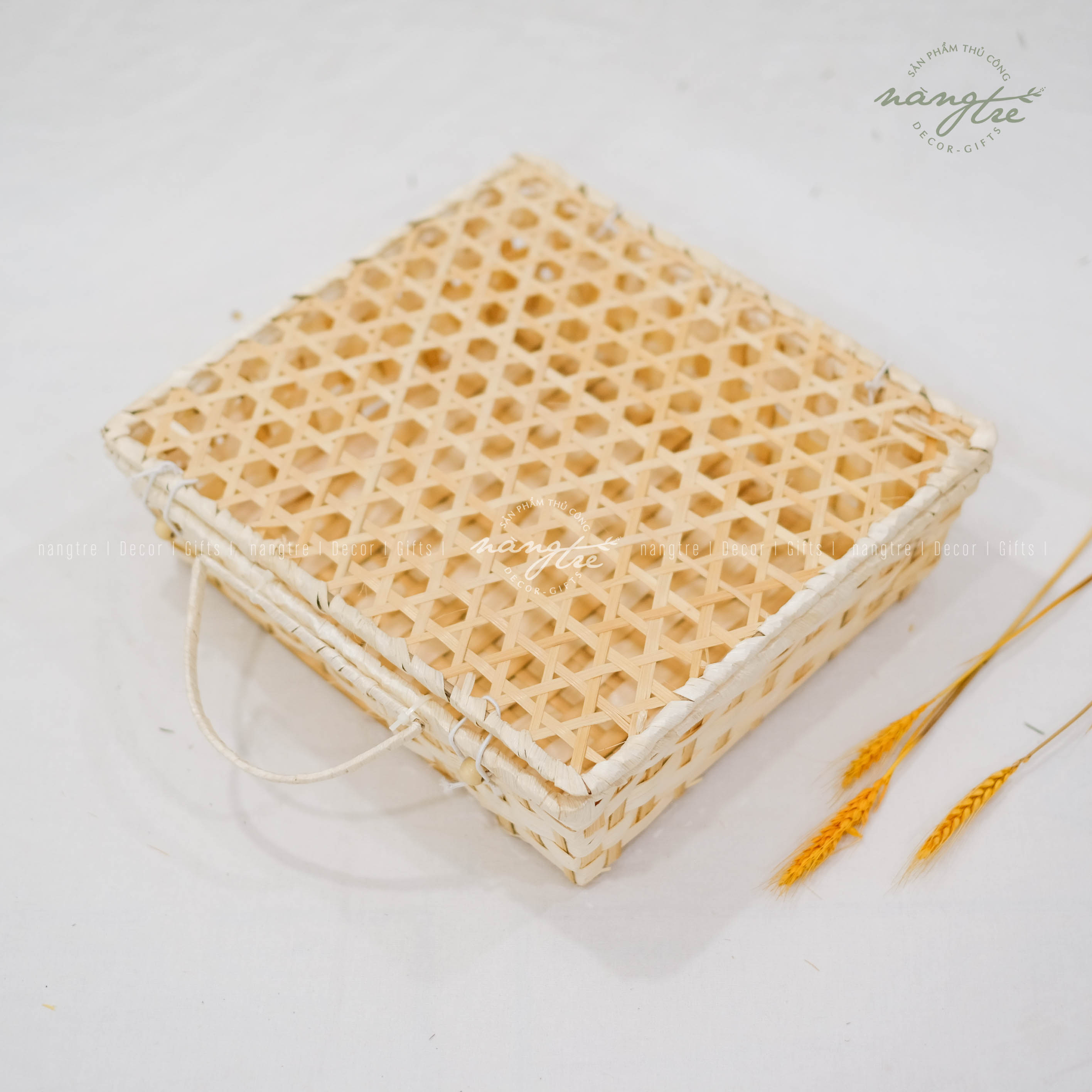 [HCM]Giỏ tre đan mắt cáo - Giỏ tre đựng quà - Bamboo basket