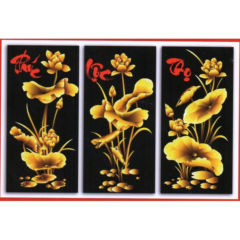 Tranh thêu chữ thập 3d phúc - lộc - thọ chưa thêu
