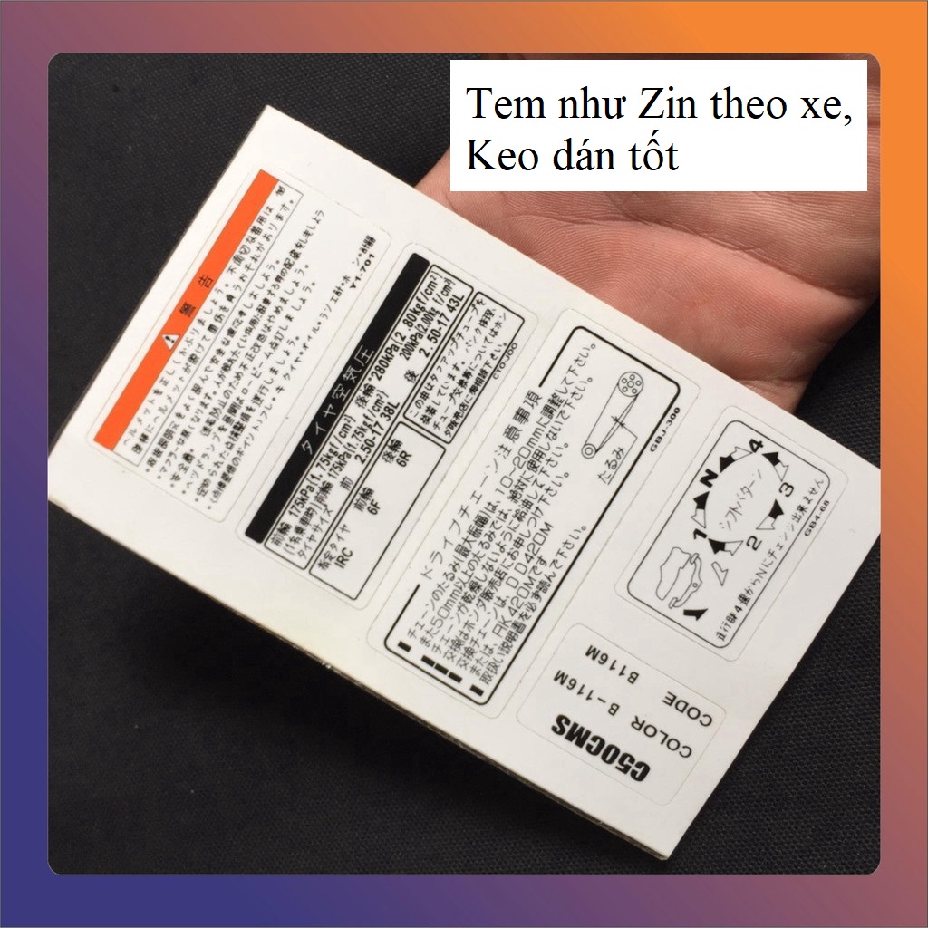 Set tem thông số mẫu zin xe super cub, super cub 50, super cub 70