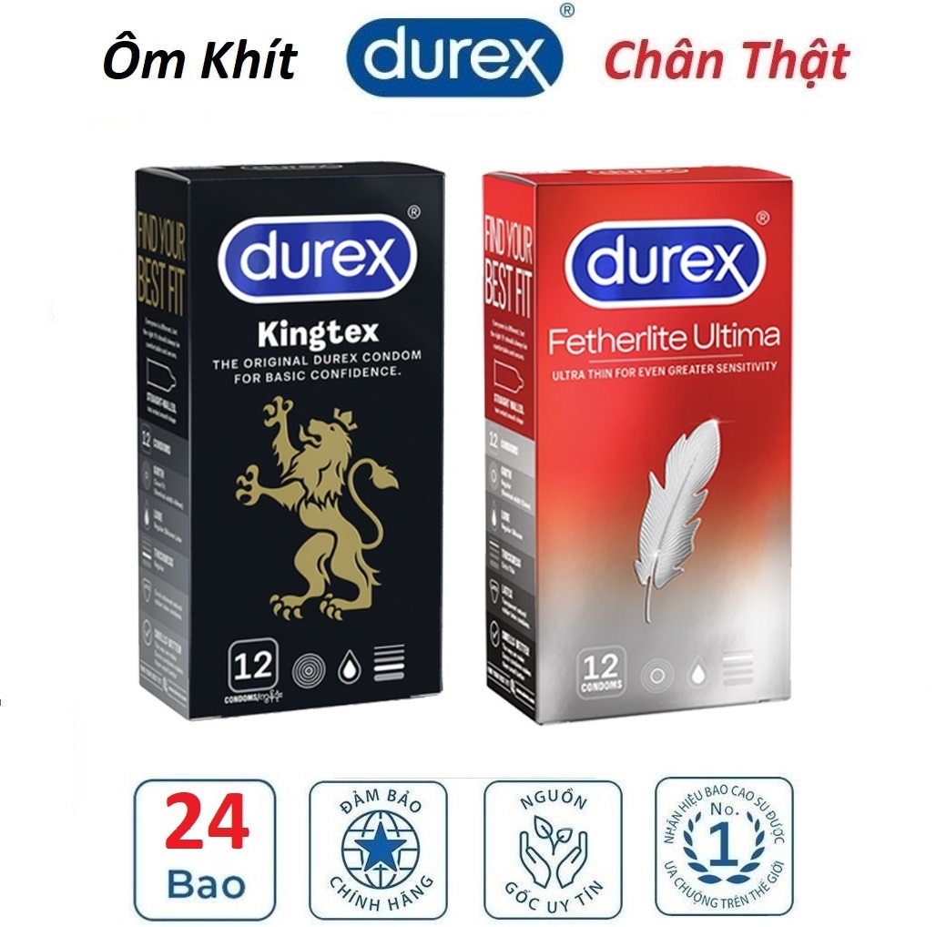 Combo 2 hộp Bao cao su Durex Kingtex 12s size nhỏ khỏi lo tuột 49m & Bao Cao Su Durex Fetherlite Ultima 12s siêu mỏng đến chân thật