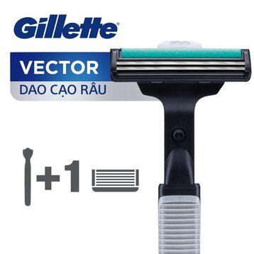 Dao Cạo Râu Gillette Vector Hai Lưỡi Kép (1 Cán + 1 Lưỡi) Vector Men's Razor