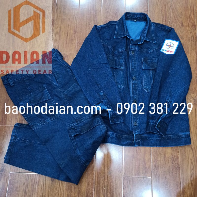 Quần áo jean điện lực cao cấp kèm logo điện lực tay - đủ size