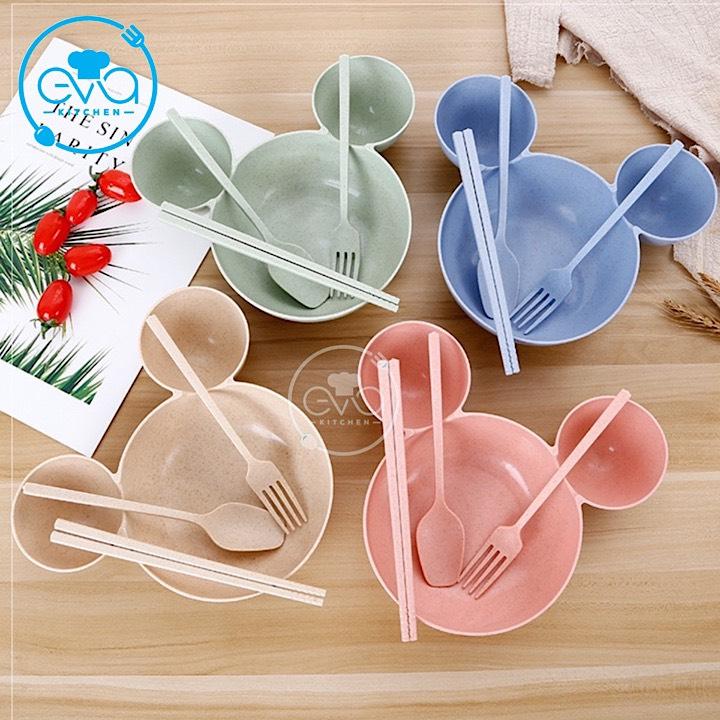 Bộ Chén Ăn Dặm Lúa Mạch Gồm Đũa Muỗng Nĩa Cho Bé