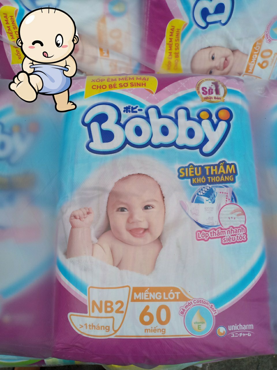 Miếng Lót Sơ Sinh Bobby NB2 60 miếng (4-8kg)