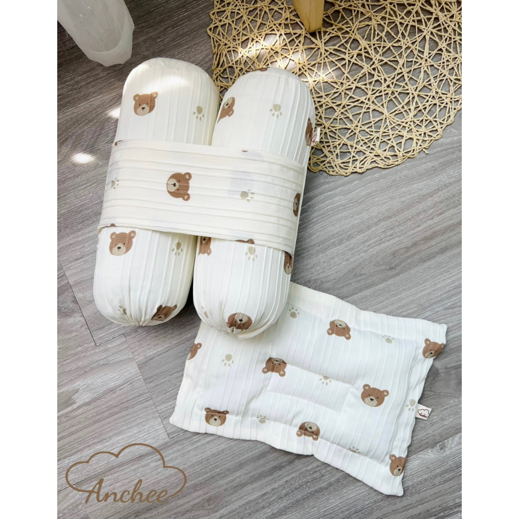 Bộ gối chặn sơ sinh Anchee chất đũi mềm mát cho bé sơ sinh
