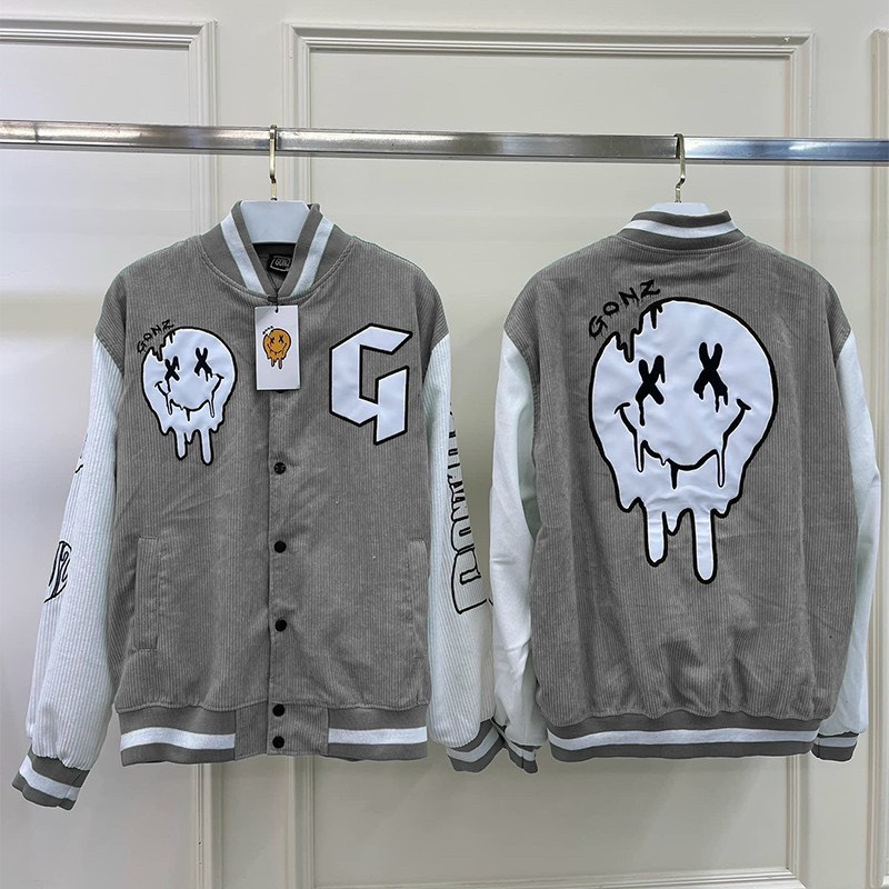 Áo khoác nhung gân kiểu bomber nút bấm thêu g và logo-shopsigiare1