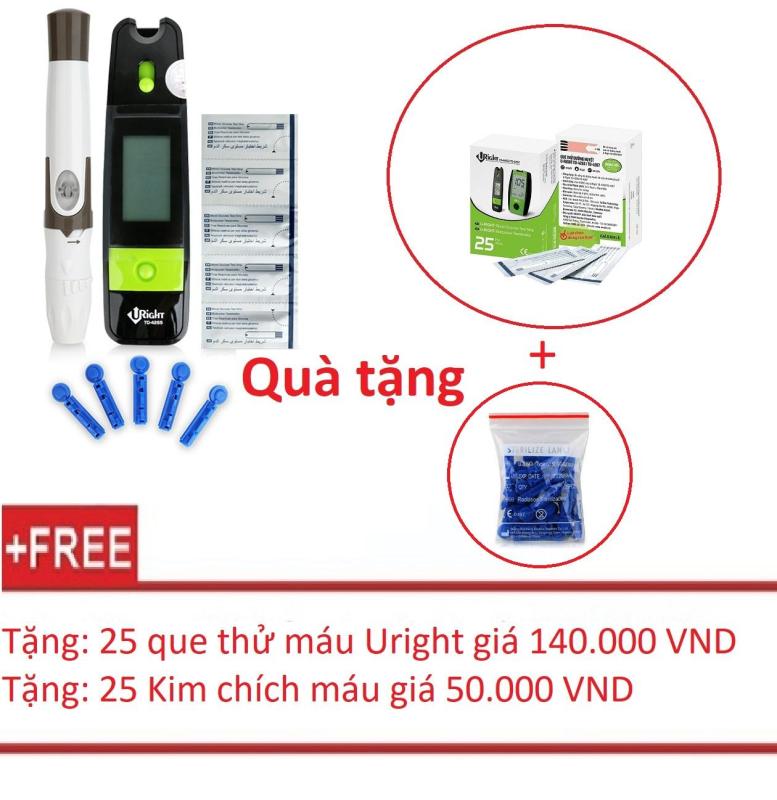 Máy đo đường huyết Uright TD-4265 + Tặng kèm 25 que thử đường huyết + 25 kim chích máu nhập khẩu