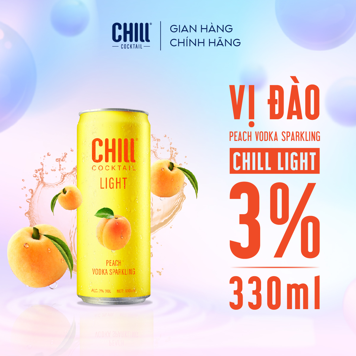 Thùng 24 lon Chill Cocktail vị Đào 330ml/lon (độ cồn 3%)
