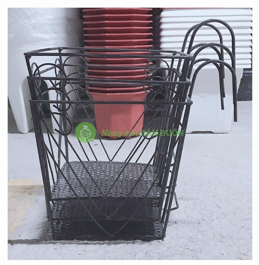 3 Giỏ Sắt 24x23cm Hình Vuông Màu ĐEN Treo Chậu Hoa Lan Can Ban Công