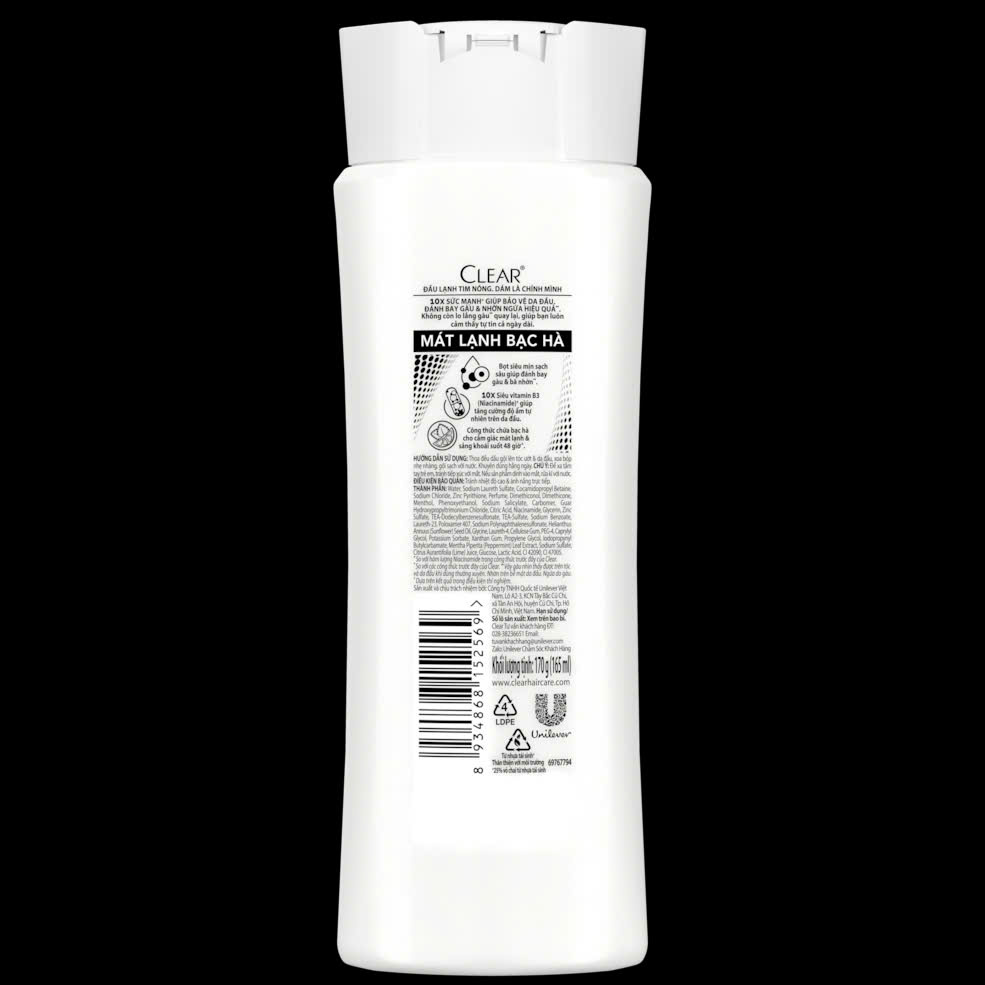 DẦU GỘI CLEAR MÁT LẠNH BẠC HÀ 170g