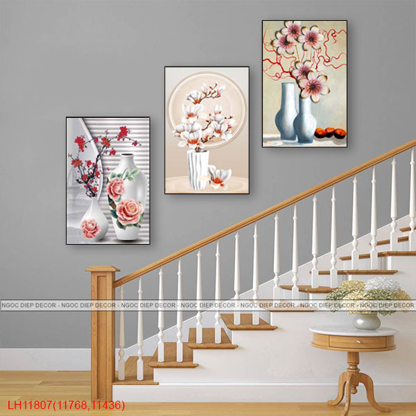 Tranh dán tường Cầu Thang lọ hoa nghệ thuật - Tranh décor phòng khách, phòng ngủ phong cách hiện đại