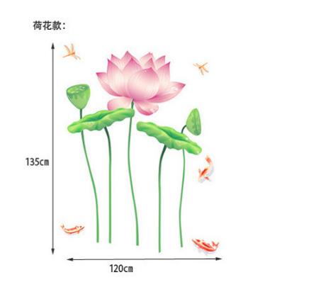 Decal trang trí tường - Sen Hồng mỏng và đán cá KOI nhỏ