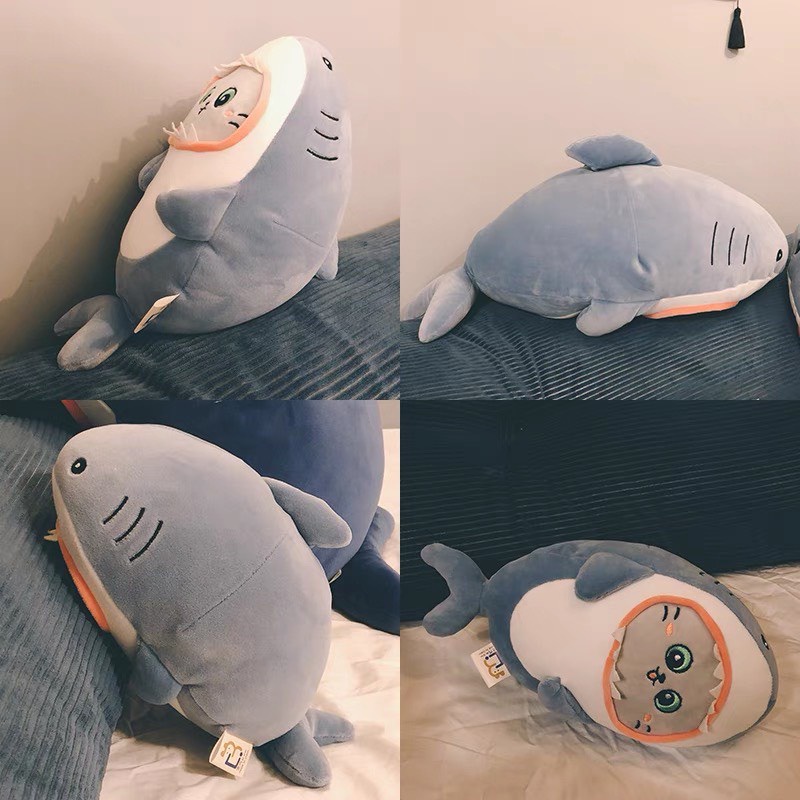 Gấu bông cá mập mặt mèo mềm mịn cute cho bé