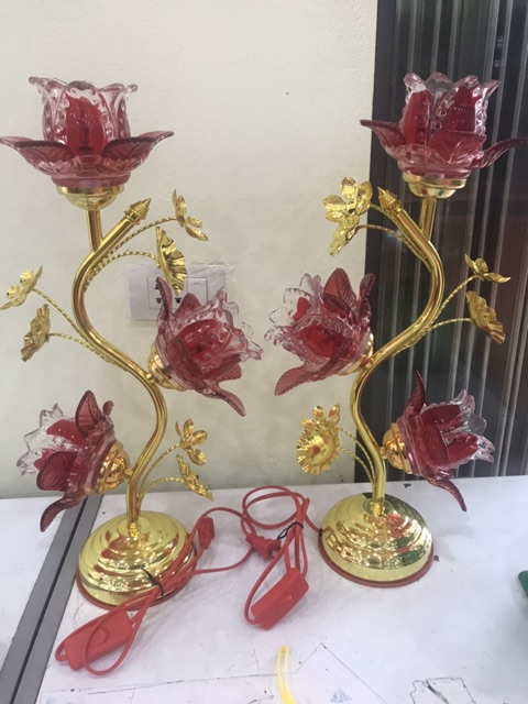 (Hàng Loại 1) ĐÈN THỜ HOA SEN THUỶ TINH 40cm -50cm ( 1 Đôi)