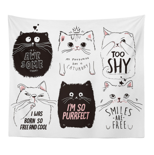 Tranh vải treo tường hình 6 chú mèo đáng yêu, trang trí phòng siêu cute có Tặng thêm móc treo