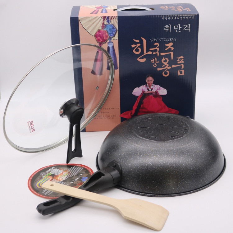 Chảo chống dính sâu lòng, chảo vân đá Coopia Hàn Quốc 32-33cm có nắp kính, dùng được các loại bếp