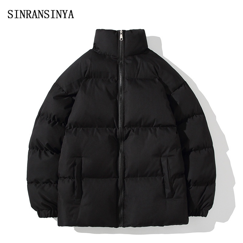 SINRANSINYA丨Áo Khoác Cotton Màu Trơn Dáng Rộng Cỡ Lớn Cho Nam Áo Khoác Cotton Cổ Đứng Dày Dặn Quần Áo Cotton Cho Nam