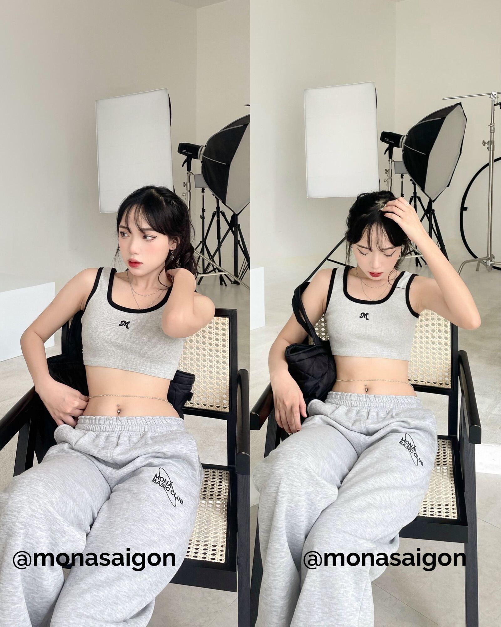 [VOUCHER 12%/149K] Áo croptop thun gân MONÁ - KABI XÁM/HỒNG NHẠT