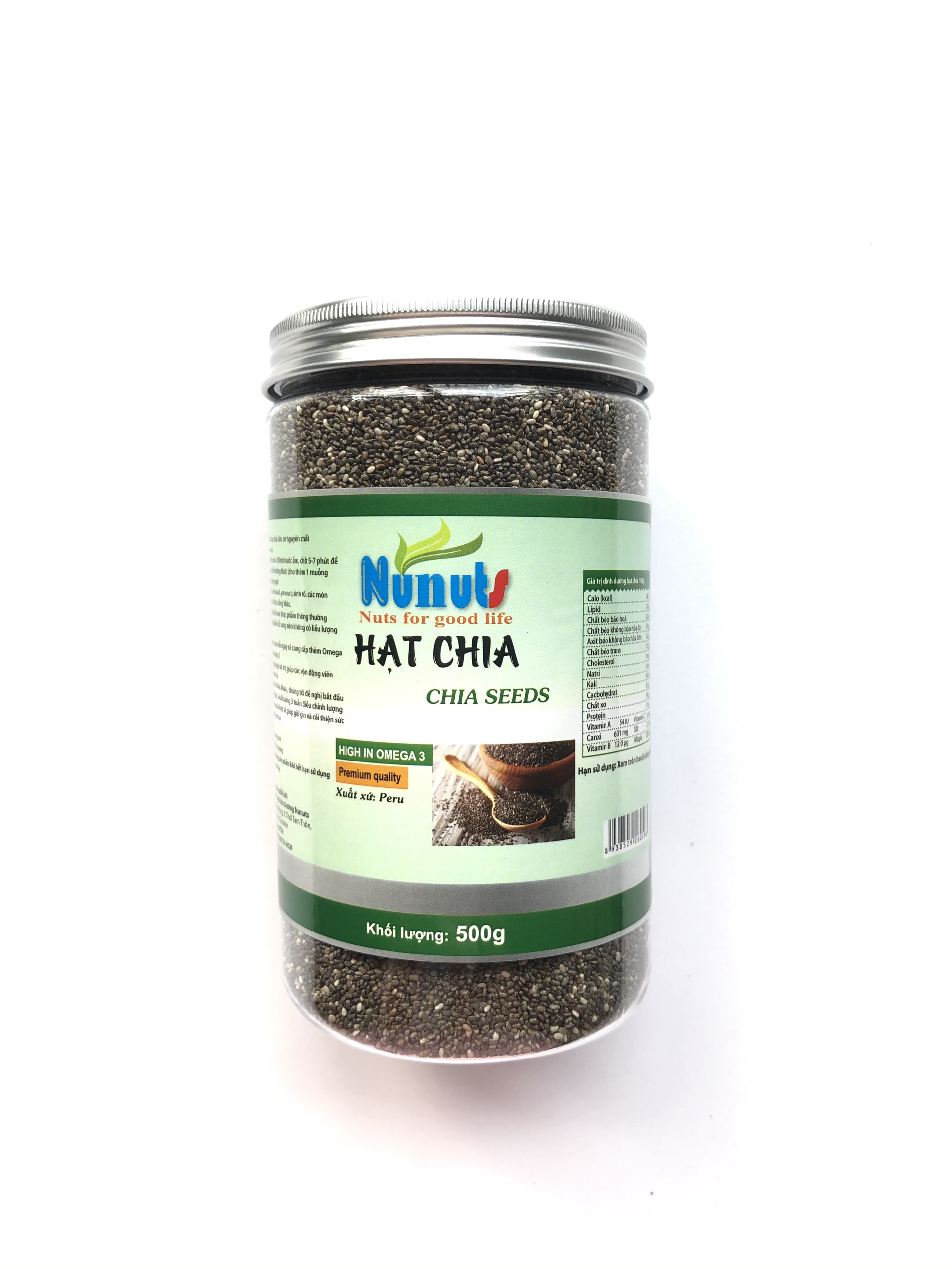 [NUNUTS] 500g Hạt chia hữu cơ, hạt mẩy , nở đều Nunuts, hạt chia Peru