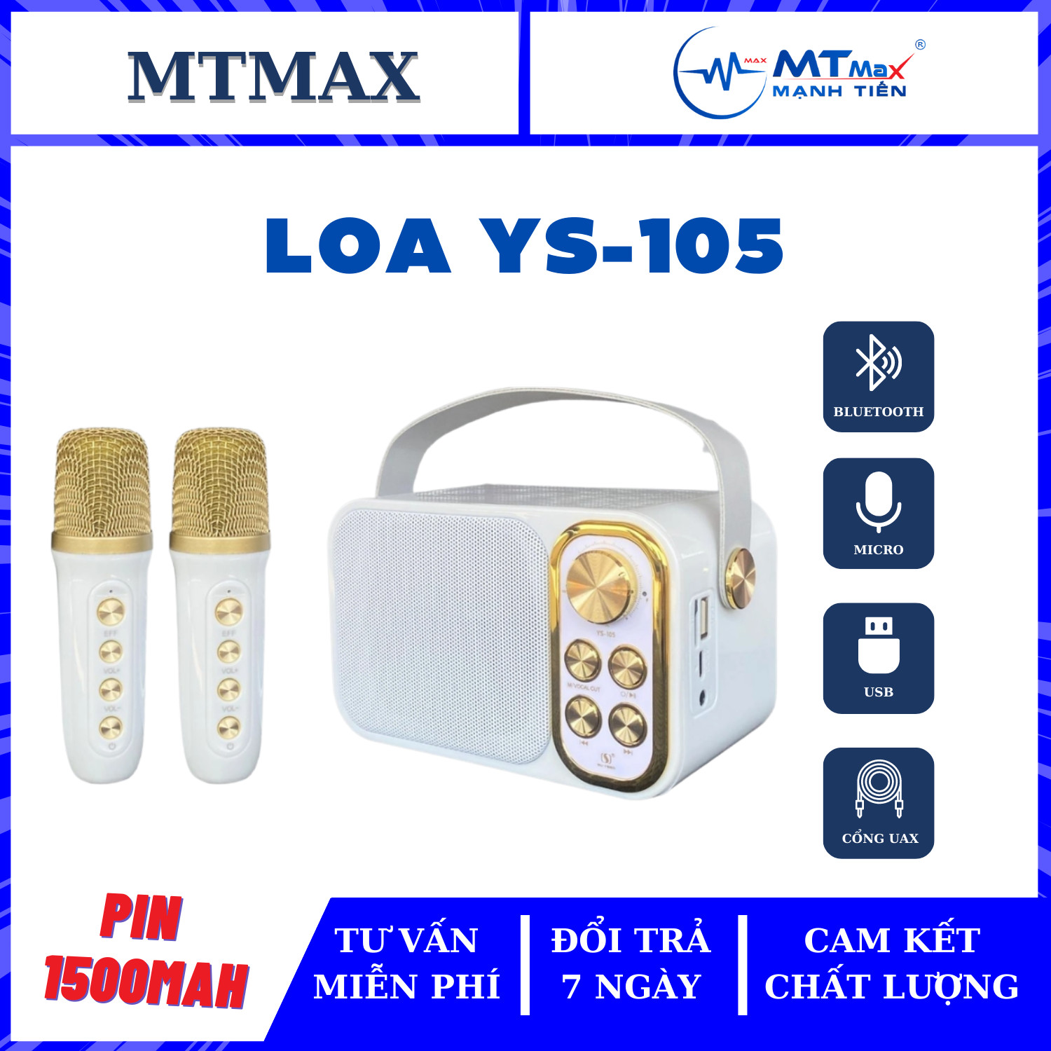 Loa Karaoke Bluetooth YS 105 YS 106 Kèm 2 Micro Không Dây Thiết Kế Sang Trọng Nhỏ Gọn, Hỗ Trợ Hiệu Ứng Âm Thanh Siêu Hay Trầm Ấm, Công Suất loa Lớn, Pin Siêu Khỏe Tiện Lợi, Dễ Sử Dụng. BH 6 Tháng nếu Lỗi Do Nhà Sản Xuât