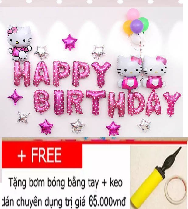 Set bóng trang trí sinh nhật hello kitty hồng dễ thương cho bé 012