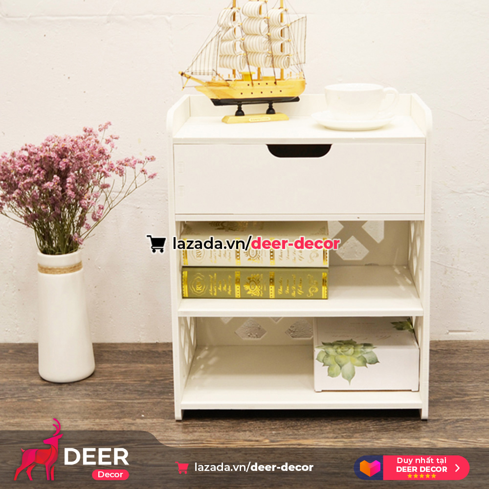 Cabinet bedside shelf-versatile-with drawer-deer decor