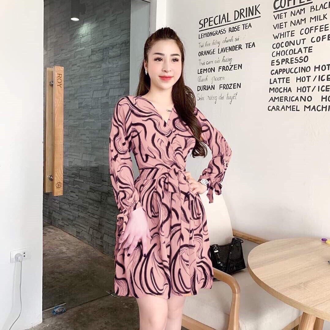 [HCM]ĐẦM XÒE TAY DÀI HỌA TIẾT VIỀN ĐEN THỜI TRANG NỮ DẠO PHỐ CAO CẤP QC