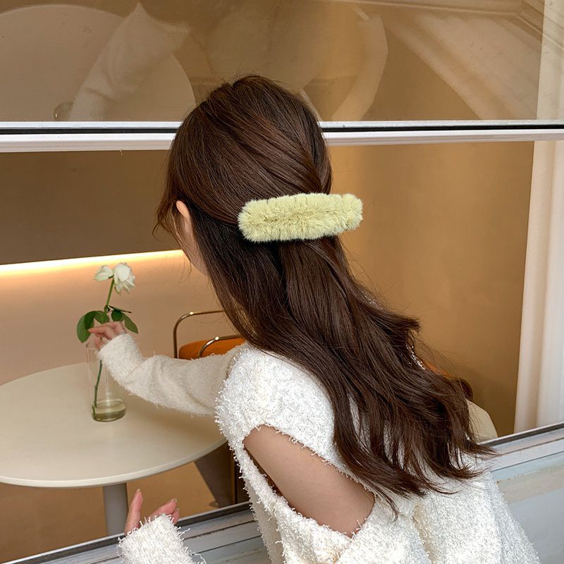 Kẹp Tóc Mỏ Vịt Cỡ Lớn Phối Lông Phong Cách Hàn Quốc Cho Nữ - loli
