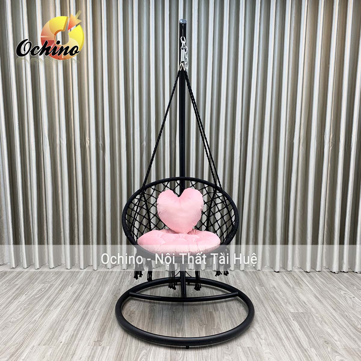 ( FREE SHIP ) Xích Đu Macrame Bắc Âu Đan Dây (Gồm cả Cần Treo và Đệm Gối trái tim)