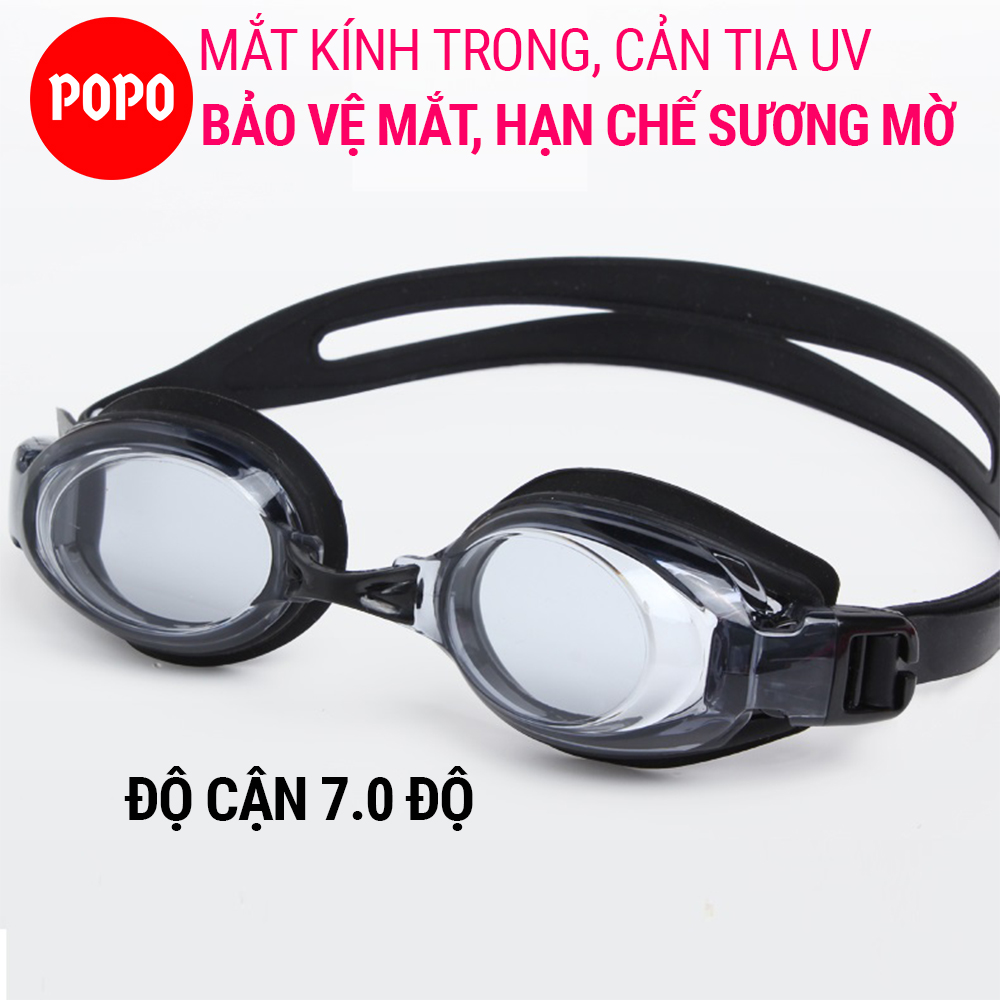 Kính bơi cận mắt trong có độ 7.0 độ POPO 5100BLACK mắt kiếng bơi trong suốt, kính bơi cận cho người lớn, trẻ em trên 8 tuổi mắt kính cản tia UV chống hấp hơi