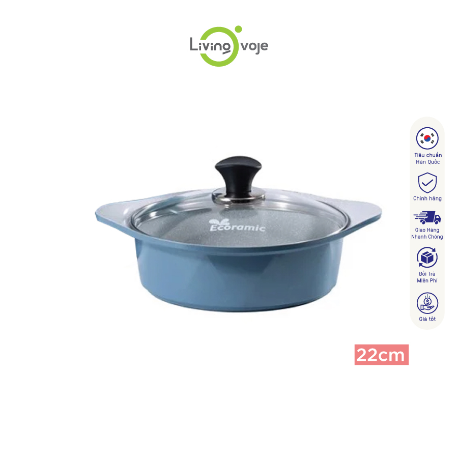 Nồi đá Ecoramic cao cấp phủ 5 lớp chống dính ceramic siêu bền – 22 cm