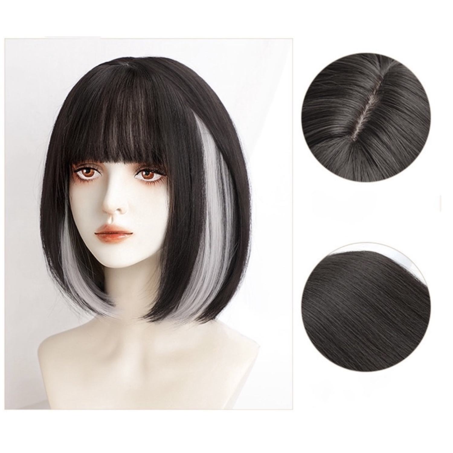 Tóc giả nguyên đầu vic light trắng tặng ưig,chất tóc sợi tơ cao cấp