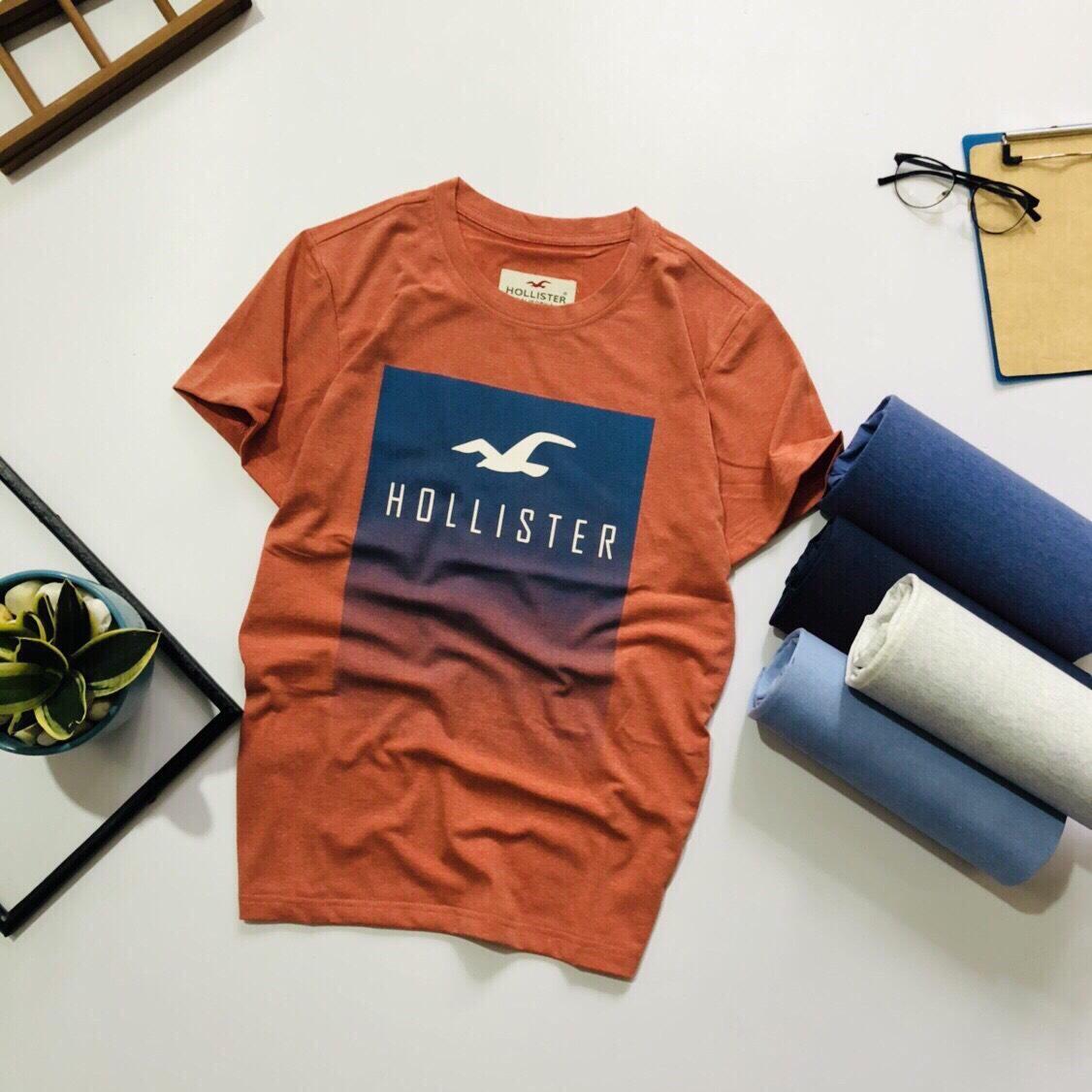 Áo thun nam ngắn tay không cổ (40-80kg). Hollister cổ tròn