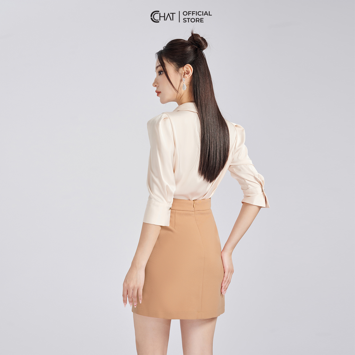 Áo Sơ Mi Nữ CCHAT Vạt Chéo Cổ Nút Chất Lụa Cao Cấp 53FNL2015ST