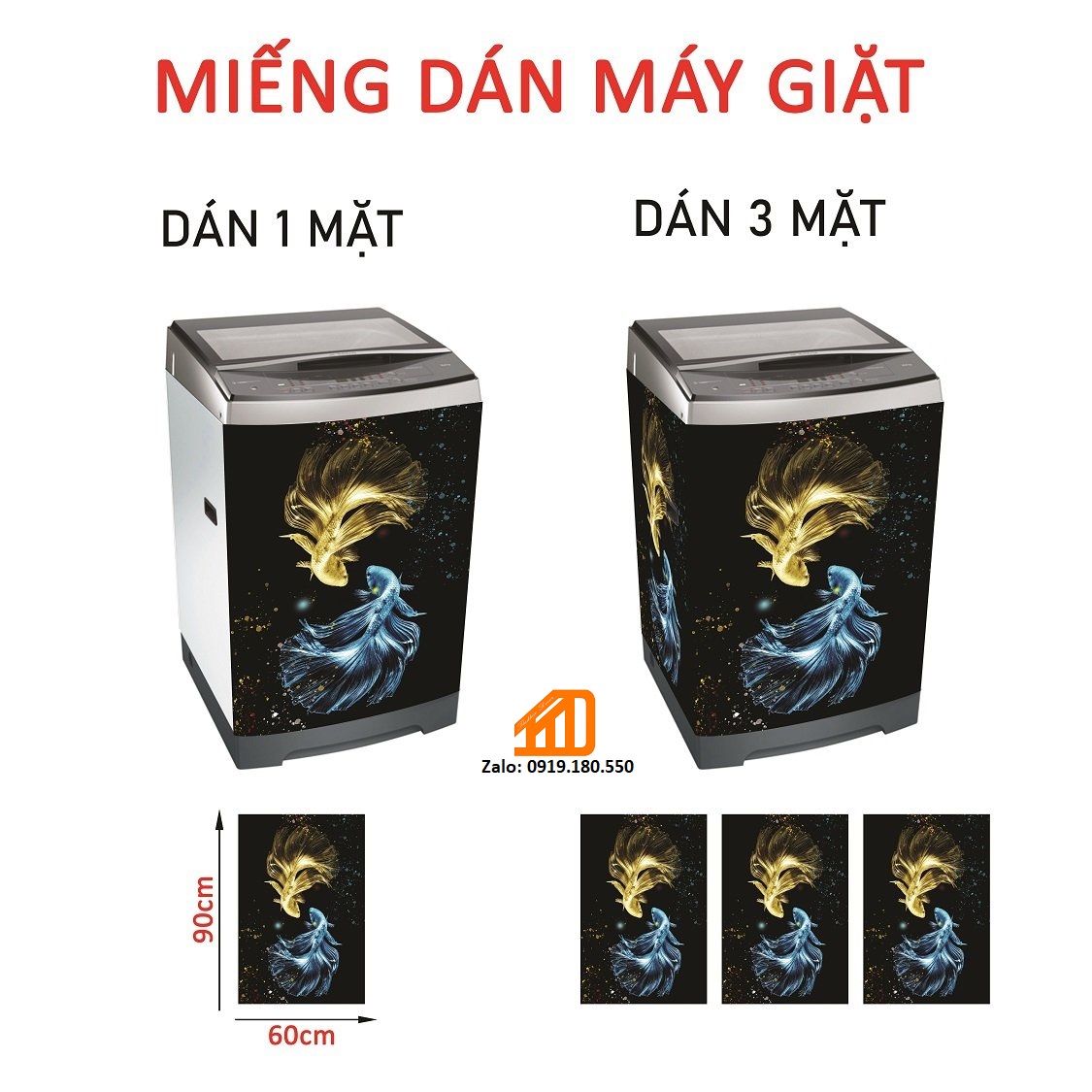 Decal dán máy giặt cá tiên - tủ lạnh mini