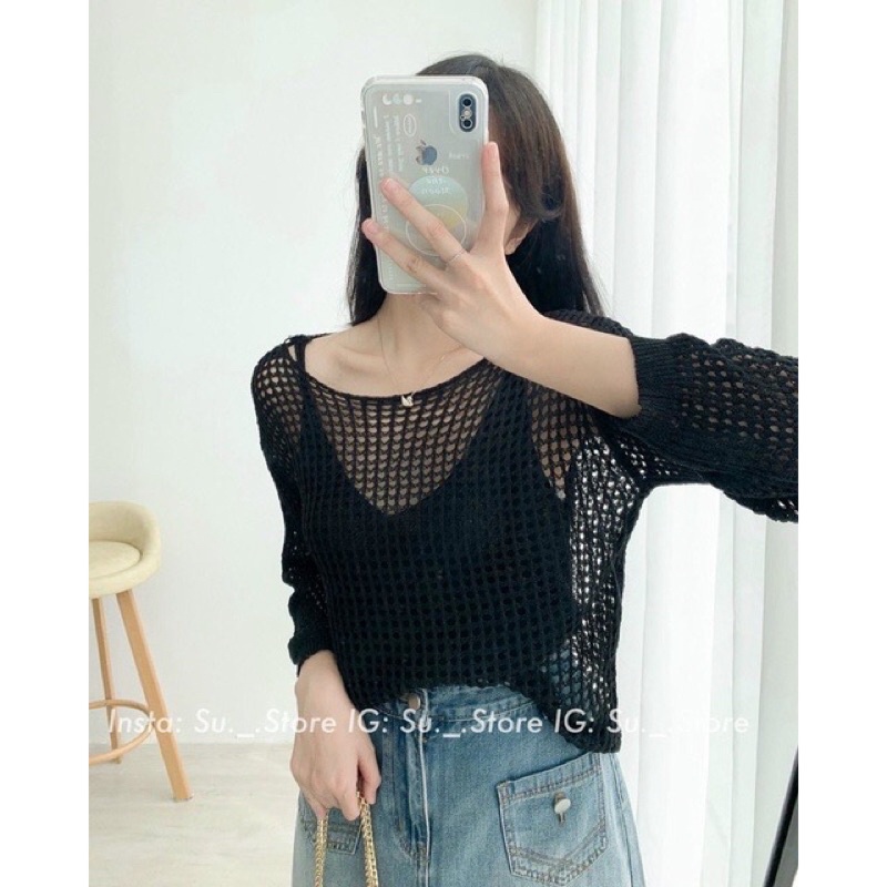 💥Set Áo Len Lưới Kèm Áo 2 Dây Tim Quảng Châu