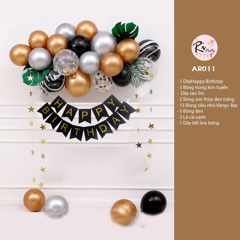 Set Bóng Trang Trí Sinh Nhật Giá Rẻ tone đen vàng