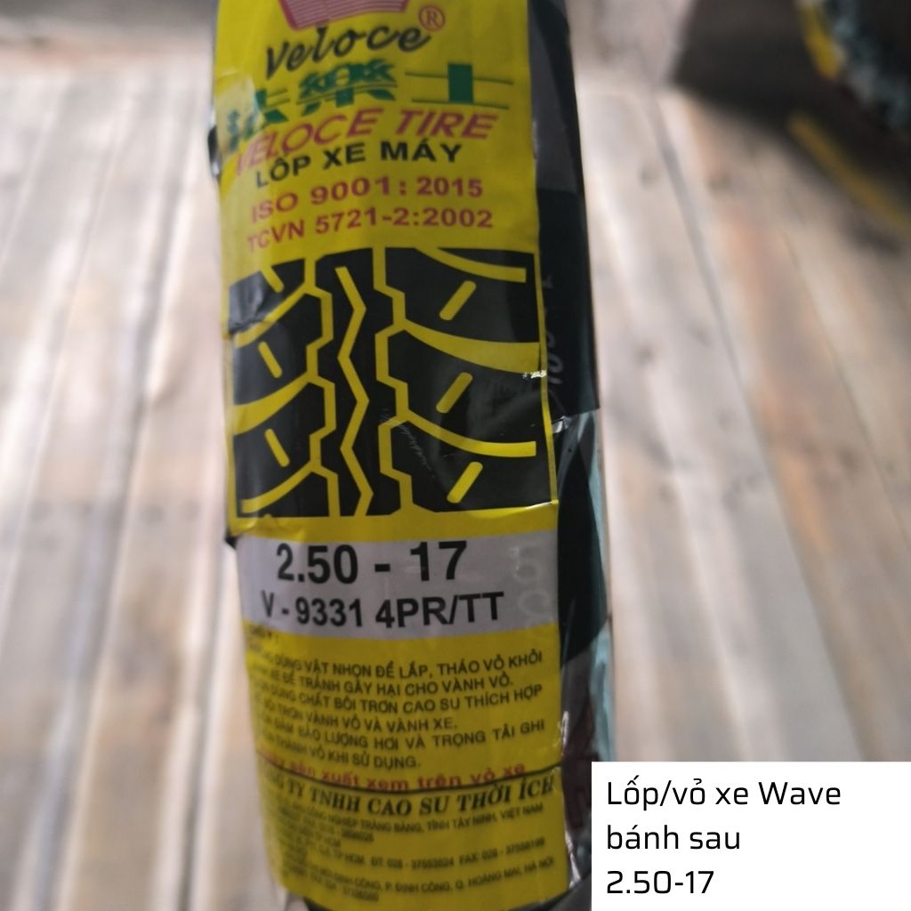 Lốp xe wave trước 2.25-17 và sau 2.50-17 có săm nhãn hiệu veloce, đài loan