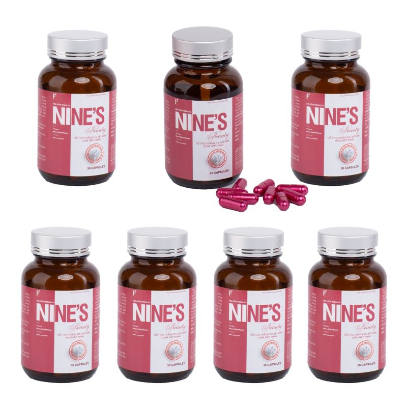 Combo 7 Hộp Viên uống trắng da Nines Beauty 30 viên Giúp trắng da Toàn Thân, Hỗ trợ trị Nám Tàn Nhang, Giảm Nếp Nhăn, Tăng Cường Nội Tiết Tố Nữ, Chống Lão Hóa, Tăng sức đề kháng, hỗ trợ tăng cường chức năng gan, tuần hoàn máu, ngăn ng