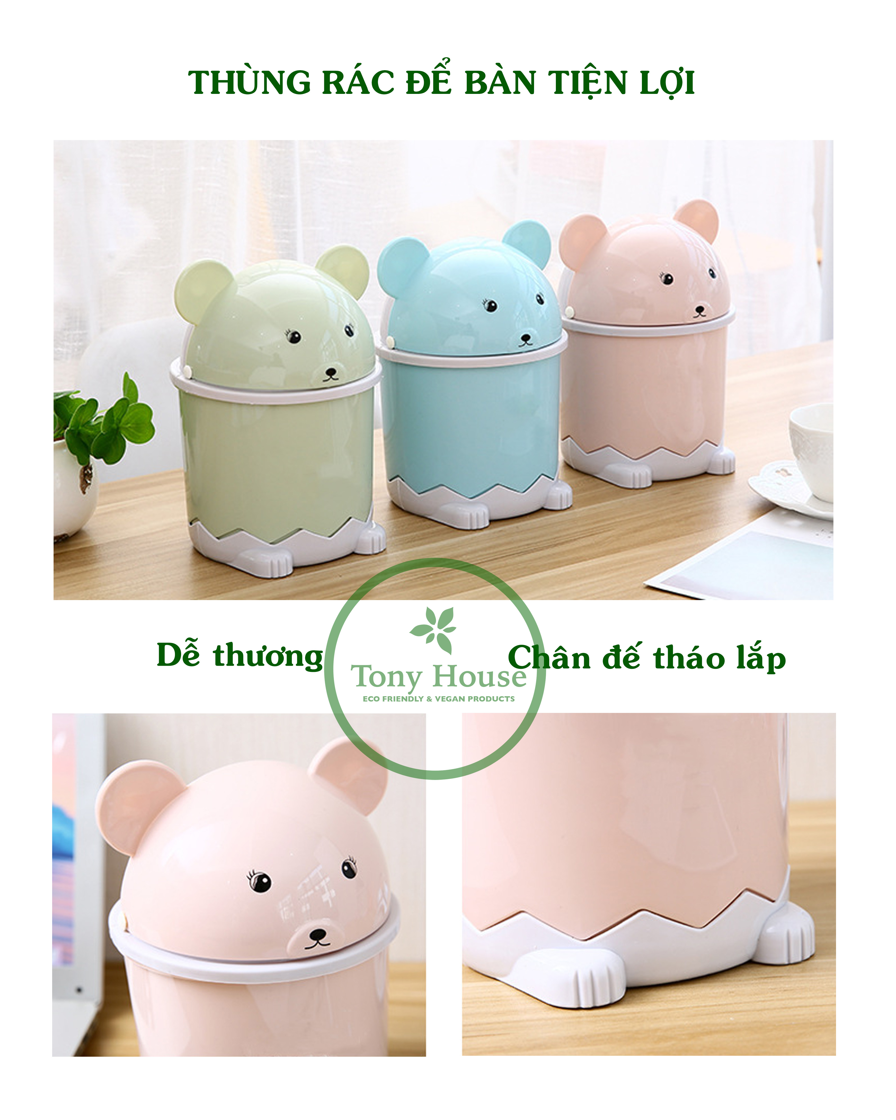Thùng rác mini để bàn hình gấu dễ thương