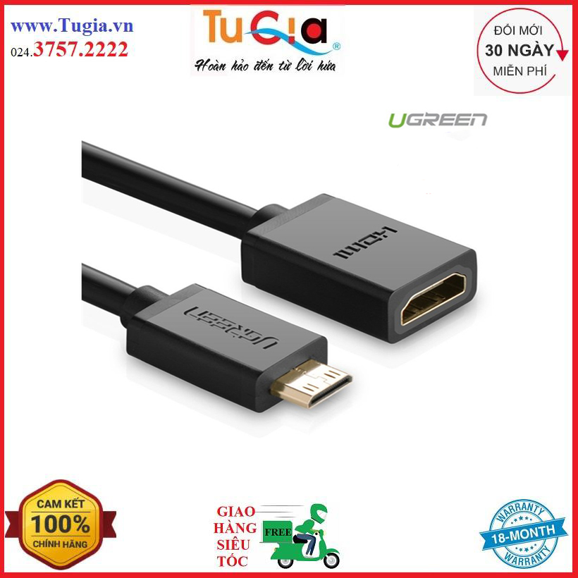 Cáp chuyển đổi mini HDMI đực sang HDMI cái dài 20CM UGREEN 20137 - Hàng Chính Hãng