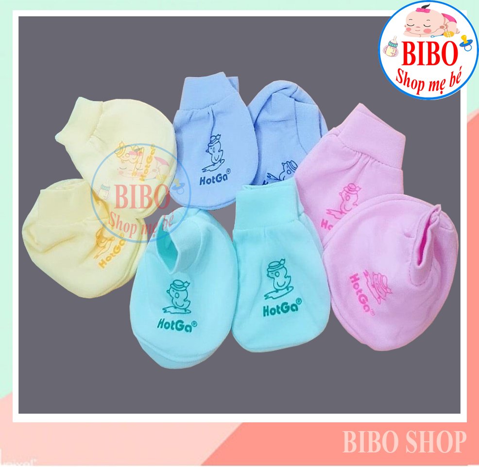 hotga Set Bao Tay Bao Chân Thun Cho Bé Sơ Sinh 100% Cotton (1 Đôi Bao Tay + 1 Đôi Bao Chân)
