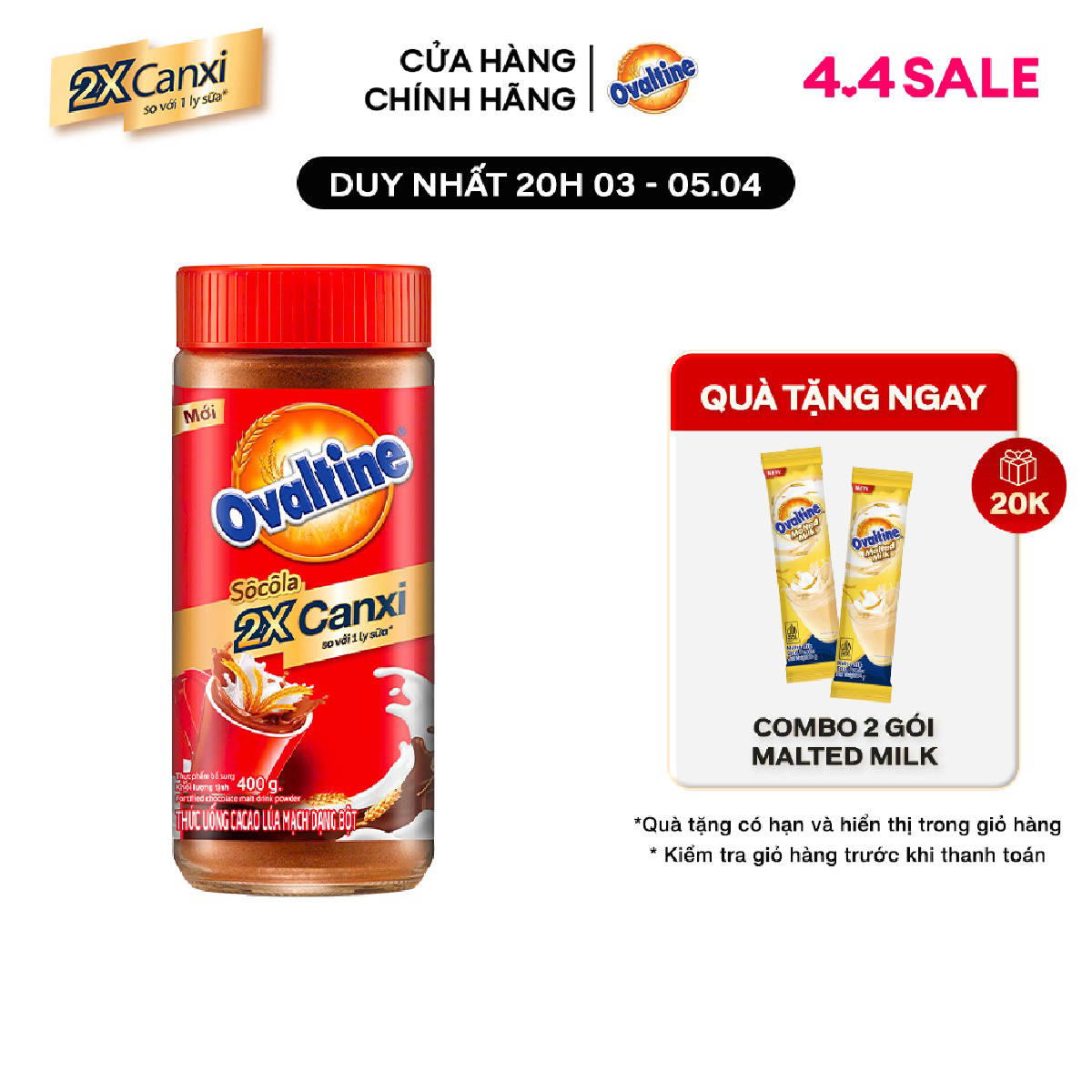Hũ Bột Thức Uống Cacao Lúa Mạch Ovaltine Vị Sô Cô La 400G