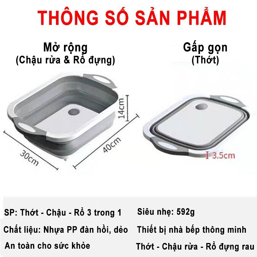 [HCM]Chậu rửa gấp gọn kèm thớt đa năng
