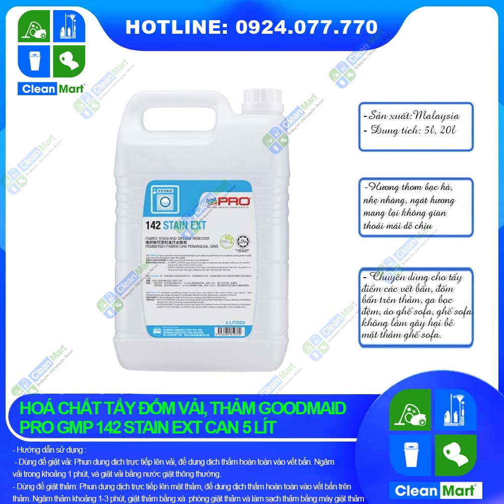 Hóa chất tẩy đốm vải, thảm goodmaid pro gmp 142 stain ext can 5l - clean mart