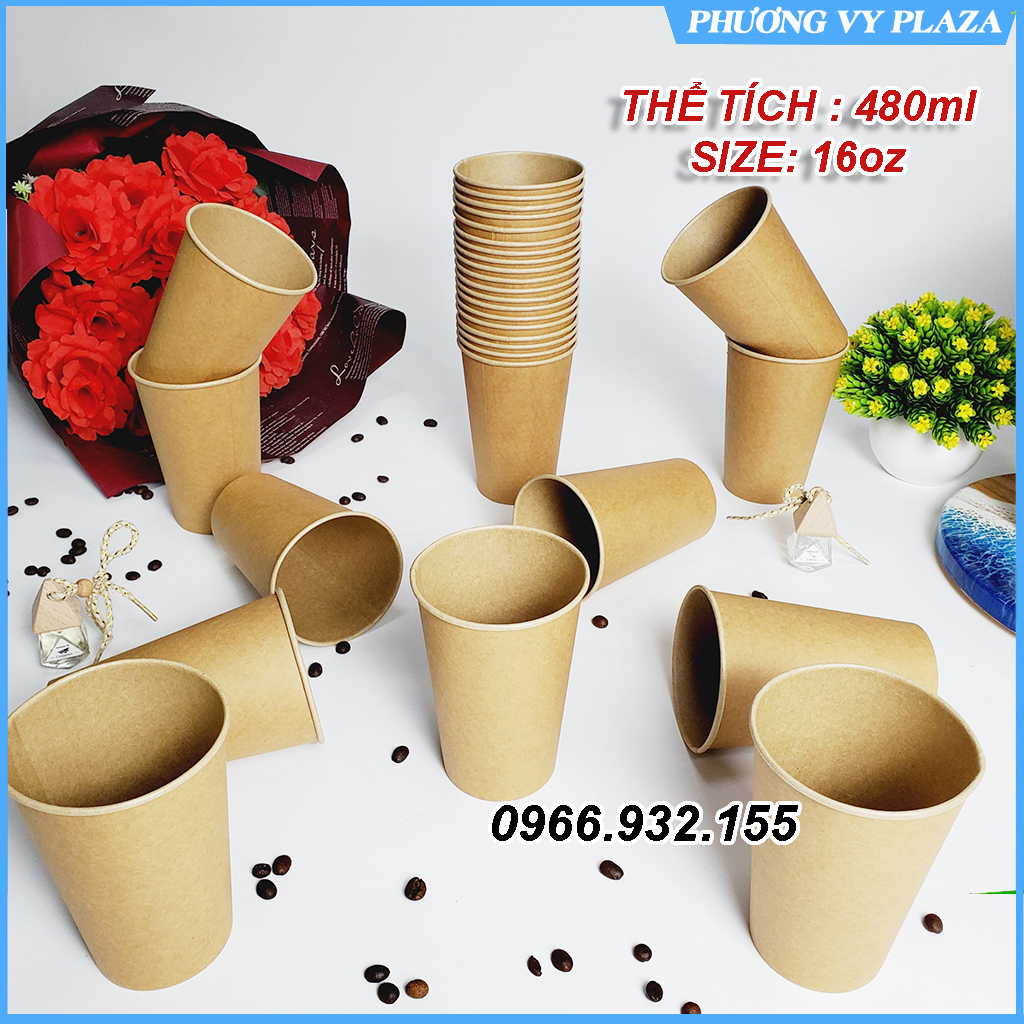 Set 50 chiếc cốc giấy nâu trơn 480ml - 16oz