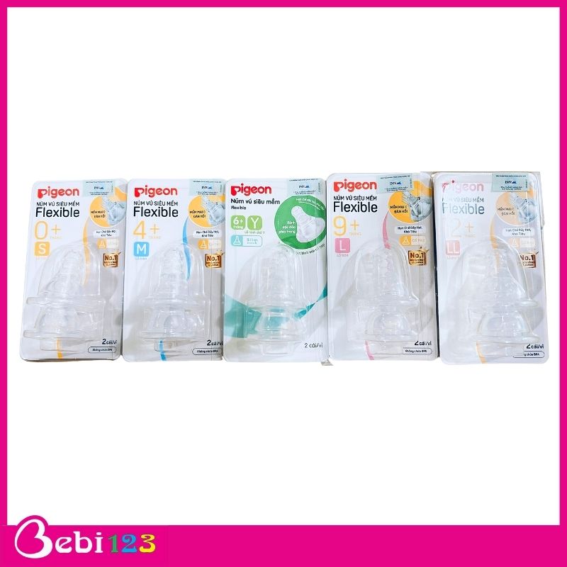 (Chính Hãng) Set 2 núm ty Pigeon thay thế cho bình sữa cổ hẹp size S, M, L, Y