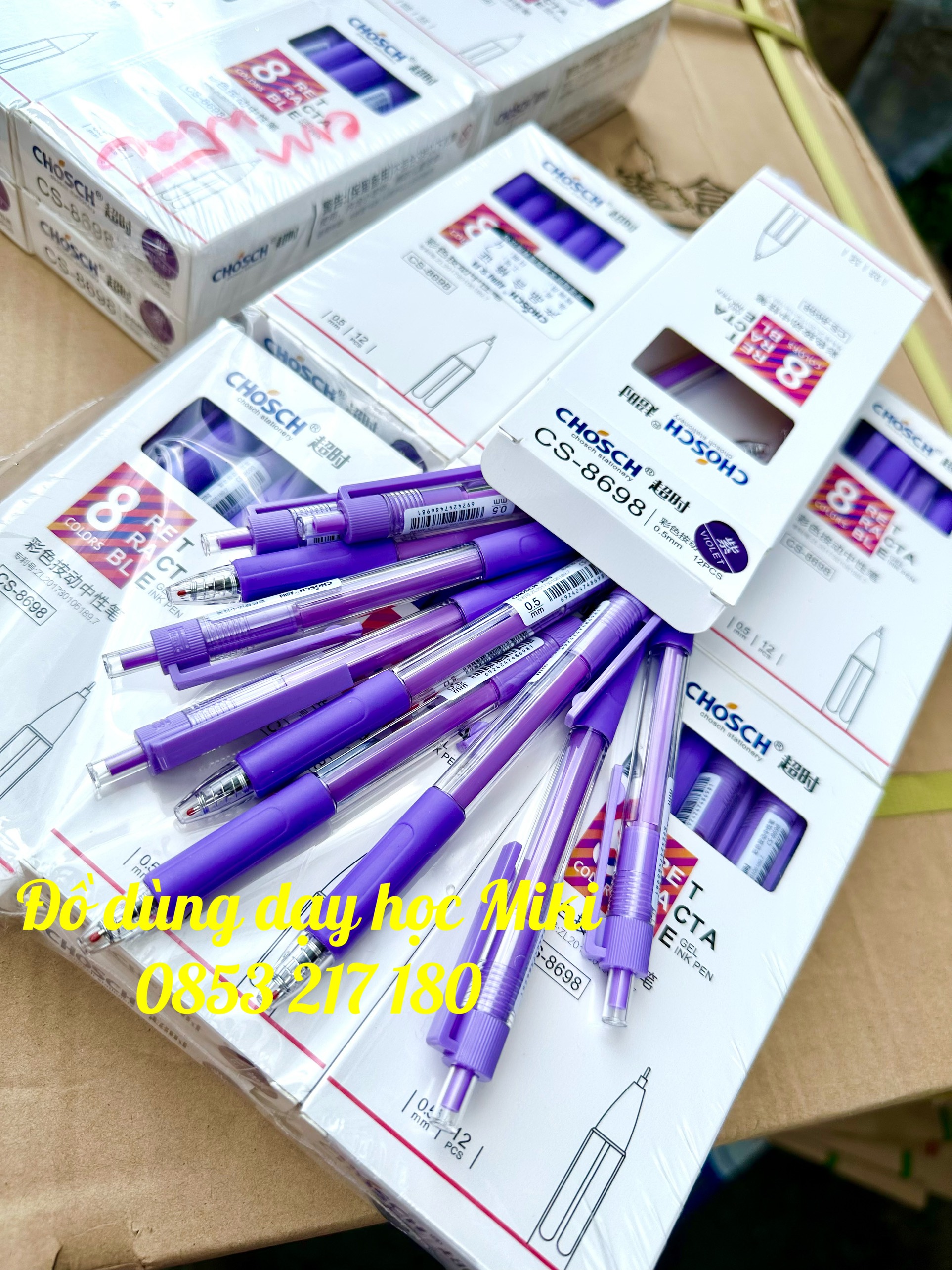 Bút gel nước bấm CHOSCH 8698 mực tím (1 hộp 12 cây)