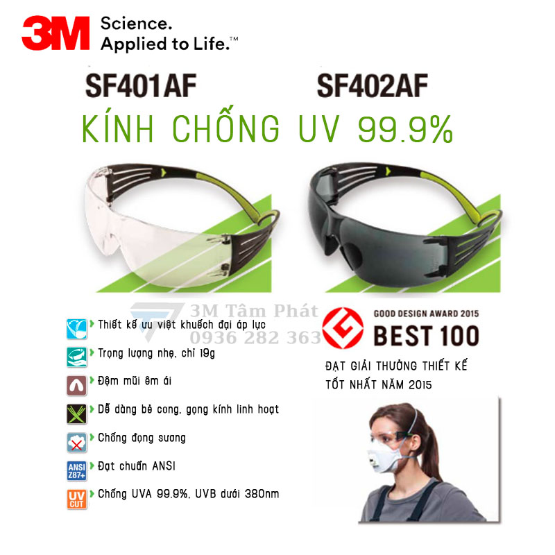 Kính bảo hộ 3M Secure Fit SF401AF siêu nhẹ siêu bền