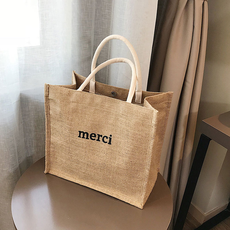 Túi cói đi biển MERCI siêu sang chảnh